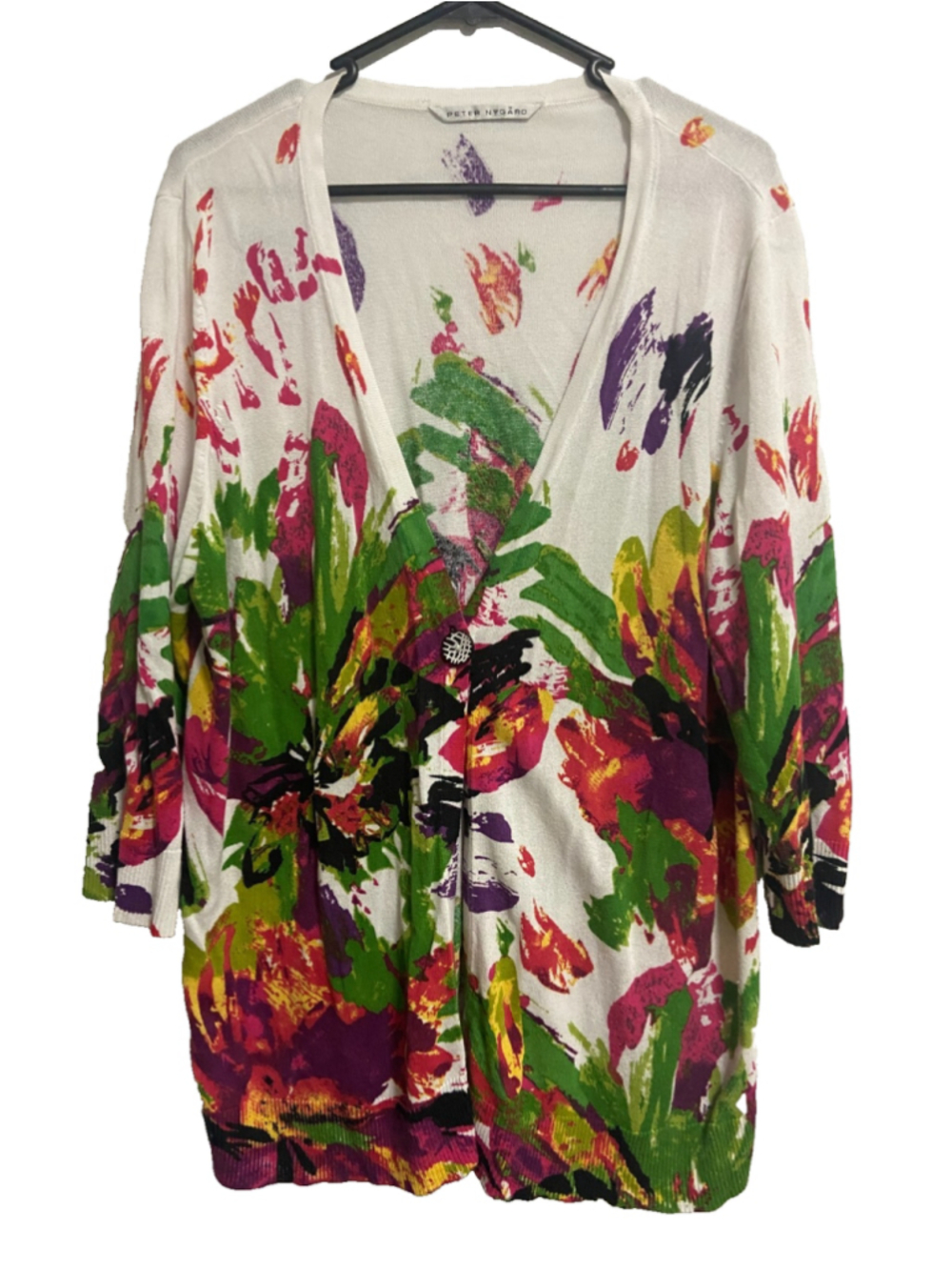 Peter Nygard Colorful Floral Cardigan M-XXL 3/4 Sleeve Button Front Cotton Rayon
